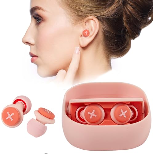 BRAINLE Ear Plugs for Sleeping Noise Cancelling, Reusable Soft Silicone Ear Plugs for Noise Reduction, Washable Hearing Protection for Sleep Snoring, Work, Travel, Concert, Motorcycle (MISTY ROSE)