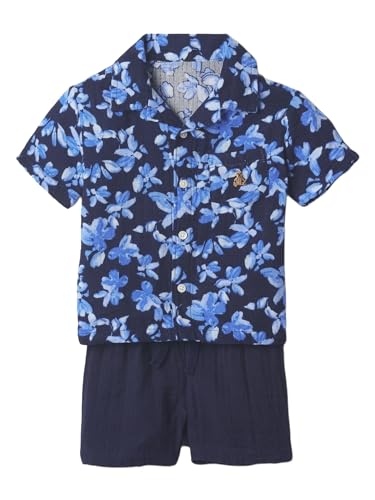 GAP Baby Short Sleeve Button Down Shirt and Short Outfit Set Navy Uniform 3-6M