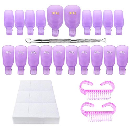 Vastitude Gel Nail Polish Remover Tools 600PCS Nail Wipes Cotton Pads 20PCS Soak Off Cap Clips 2 Pieces Nail Brushes with Stainless Steel Cuticle Pusher