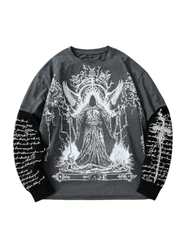 Image of VIPWOLF Men's Number Graphic Jersey Shirts 2 in 1 T-Shirts Streetwear Top | Oversized, Graphic Tee Shirts, Y2K Round Neck, Long Sleeve T Shirts For Men