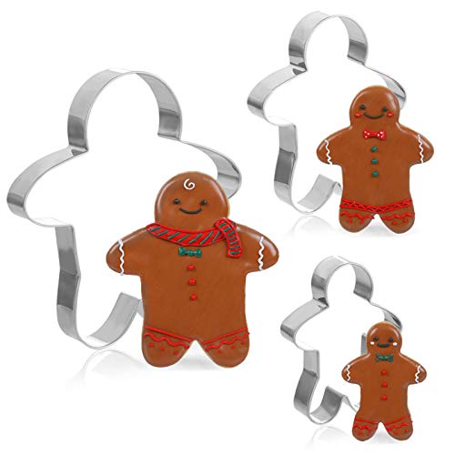 GWHOLE 3 piezas Moldes para Pan de Jengibre Navidad 8/10/12cm de largo Cortadores de Acero Inoxidable,Galletas de Jengibre Forma Hombre de Jengibre en Tamaños Varios