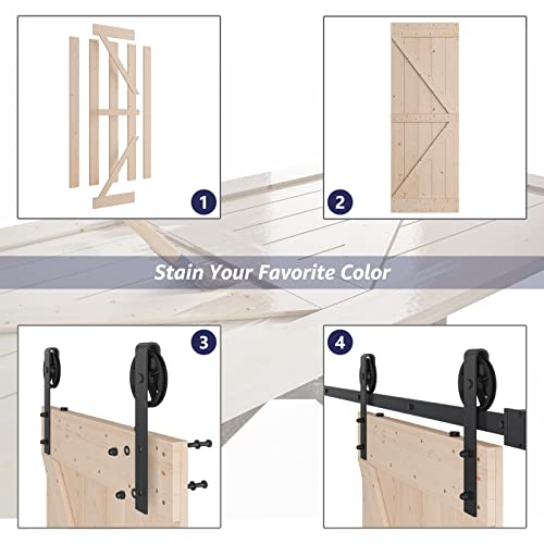Image of SmartStandard 30in x 84in Sliding Barn Wood Door Pre-Drilled Ready to Assemble, DIY Unfinished Solid Nature Wood Panelled Slab, Interior Single Door, Natural, Frameless K-Shape (Fit 5FT Rail)