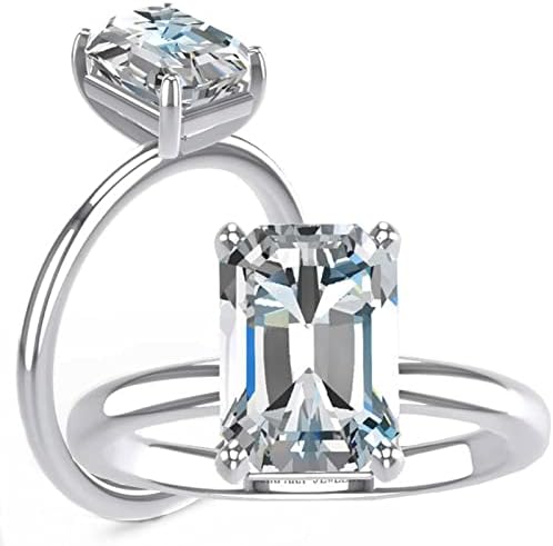 MAKA PAKA JEWELRY 3.0 Carat Moissanite Engagement Ring GRA Certified, Sterling Silver Rings for Women with 18K White Gold Plated, Emerald Cut DF Color VVS Clarity Moissanite in Square Wedding Rings