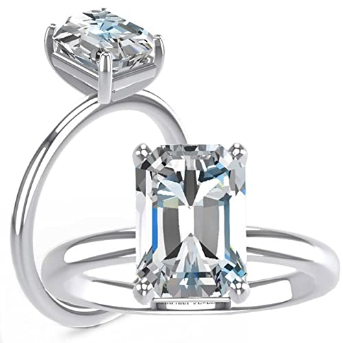 Maka Paka Jewelry 3.0 Carat Moissanite Engagement Ring Gra Certified, Sterling Silver Rings For Women With 18K White Gold Plated, Emerald Cut Df Color Vvs Clarity Moissanite In Square Wedding Rings #TOP4