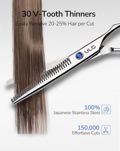 Image of ULG Hair Cutting Scissors Thinning Shears Kit Professional Hairdressing Texturizing Salon Razor Edge Scissor Barber Kit Plus 6.5 inch Silver