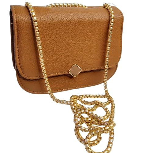 Bolsa Carteira Clutch Feminina Transversal Festa com Alça Corrente Metal Dourado Elegante Versátil (CARAMELO)