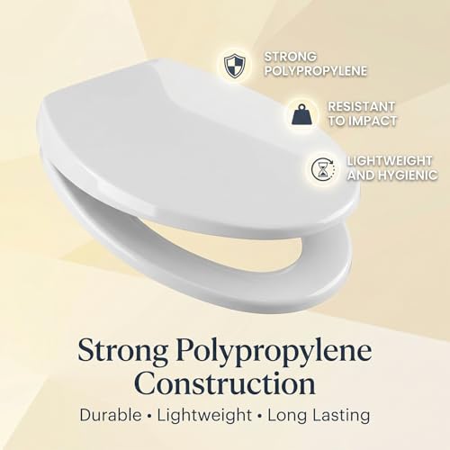 Image of ELEGANT CASA Polypropylene Soft Closing Western Toilet Seat Cover with Stable Hinges - Elongated Shape Design Glossy White Size 46x36 Cm - 1 Set