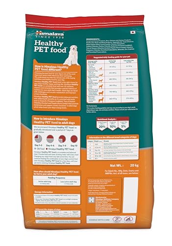 Image of Himalaya Healthy PET Food for Adult Dogs | Meat & Rice | 20kg | Complete & Balanced Nutrition with Mountain Knot Grass, Tree of Heaven & Guduchi