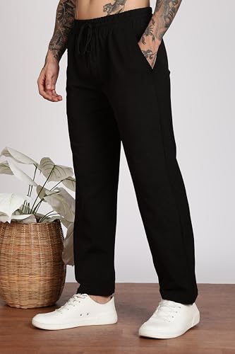 Image of Men's Slim Fit Trouser | Casual Bottoms with Elastic Waist & Drawstring | Soft Stretchable Fabric | Stylish Straight Fit Trousers for Office, Travel & Daily Use