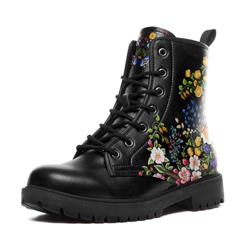 Fashion Floral Ankle Boots for Women Stylish Comfort Combat Bootie Gift Lightweight Waterproof Durable Winter Footwear