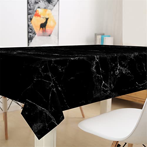 Nappe rectangulaire imperméable effet marbre noir 3D 90x90cm pour table de cuisine
