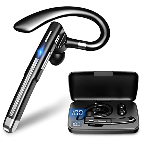 Bluetooth Headset mit Mikrofon, In Ear Freisprech Headset Handy Kabellos Kopfhörer mit LED Ladebox für Autofahren/Business/Büro, IPX7 Wasserdicht, Kompatibel mit iPhone Android Smartphones und Tablets Cover