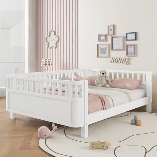 Duxelifin Full Size Kid Bed with Rails,Wooden Kids Day Bed with Detachable Safety Rails and Rounded...
