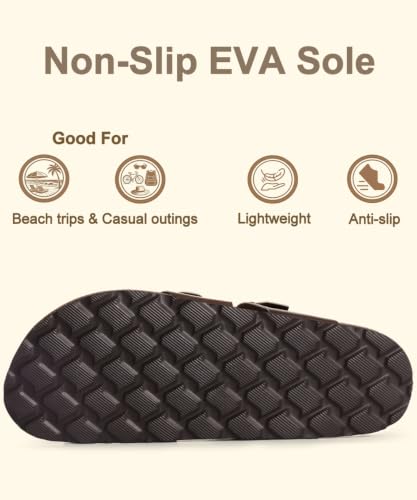 Image of KIDMI Women's Cork Footbed Sandals with Toe Loop, Comfortable Summer Slip-On Slides with Adjustable Buckle