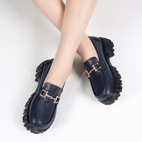 Image of Maichal Platform Loafers for Women Slip On Chunky Heel Lug Sole Shoes Business Work Dressy Loafers with Chain