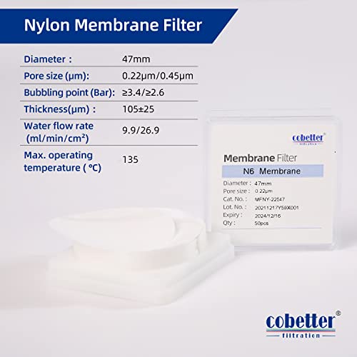 Image of Nylon Membrane Filters, 47mm, 0.8 m, Hydrophilic, 100PCS | Hydrophilic Nylon Membrane Disc Filters, Non-sterile, pH 5-12, For HPLC & aqueous / organic solvent solutions