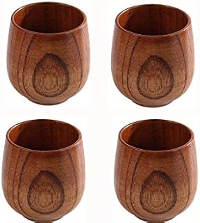 JKLcom Wooden Tea Cups Top Grade Natural Solid Wood Tea Cup 4 Pack,Wooden