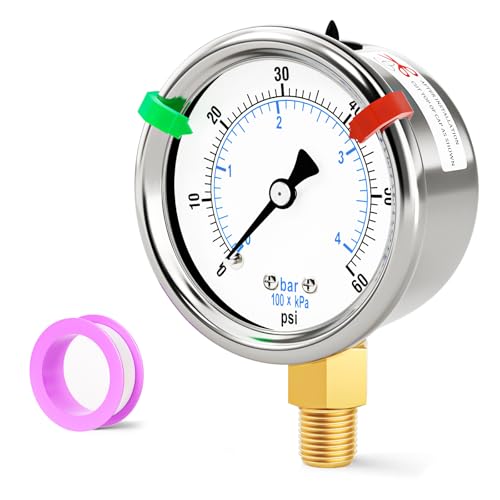 Image of 0-60Psi Stainless Steel Dry Low Pressure Gauge 1 /8 inch NPT 2 inch Dual Scale Dial, Lower Mount, Waterproof for Water Oil Air Well pump, compressors, Tire Gas Pressure Test (with Range Mark Pointer)