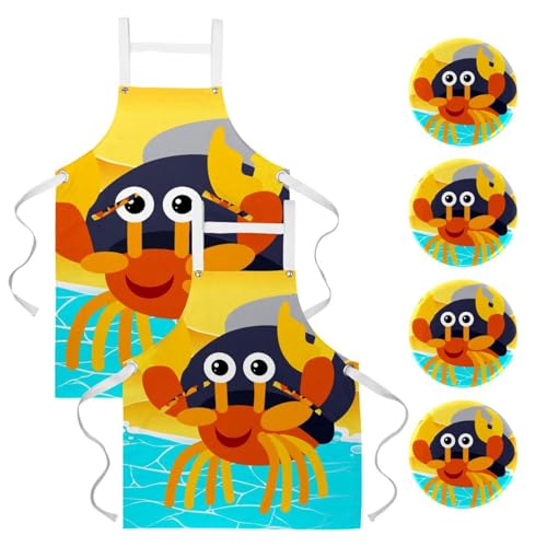 Tablier de cuisine à motif de crabe multicolore avec broches