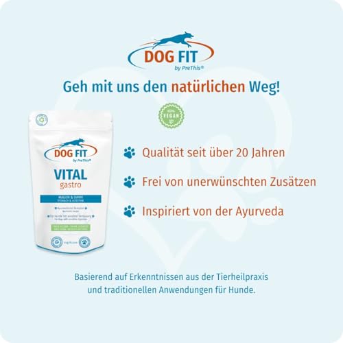DOG FIT by PreThis® VITAL Gastro | Für eine harmonische Verdauung beim Hund | Mit Topinambur, Ashwagandha & Neem – inspiriert von der Ayurveda | Vegan, ohne Zusätze | 80 g