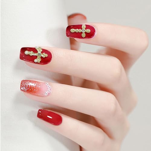 60pcs Cross Nail Charms for Acrylic Nails Accessories, 3D Cross Nail Decorations for Nail Art, Metal Gems Rhinestones Nail Decor for Women Girl DIY Jewelry Cellphone Crafts(Gold+Silver) — view 6