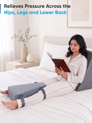 Image of FOVERA Hip Abduction Pillow for Hip Replacement Surgery, High-Resilience Foam Leg Support Wedge to Help Prevent Dislocation, Adjustable Straps, Breathable Cover, Post-Surgery Recovery Support