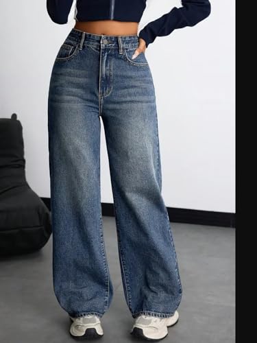 Image of KOTTY Women's High Rise Wide Leg Denim Jeans | Relaxed Fit Casual Everyday Jeans for Women