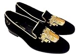  Scarpe Uomo, Mocassini Slipper in Velluto con Ricamo Stemma (37 EU)