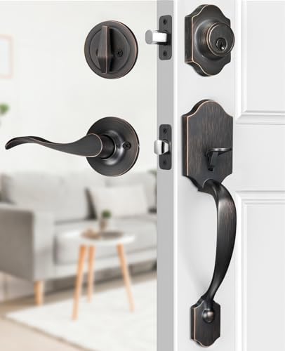 Image of Brightify Oil Rubbed Bronze Front Door Lock Set, Keyed Entry Door Handle with Deadbolt for Home Security, Reversible Left /Right-Hand, Adjustable Latch, Fits 1-3 /8 inch to 1-3 /4 inch Door Thickness