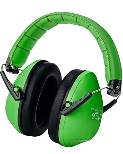 Vanderfields Kids Ear Protection Earmuffs - Toddlers & Children Age 3-16 Years - 21dB NNR - Green - Kids Noise Cancelling Headphones for Autism - Sound Blocking Kids Hearing Protection Earmuffs
