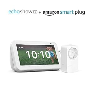 Echo Show 5 (2. Generation, 2021), Weiß + Amazon Smart Plug (WLAN-Steckdose), Funktionert mit Alexa – Smart Home-Einsteigerpaket