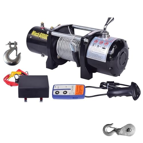 Image of Portable Small Electric Hoist, Electric Vehicle-Mounted Crane Winch, Off-Road Vehicle Self-Rescue Winch (6000 Lbs Dual Switch)