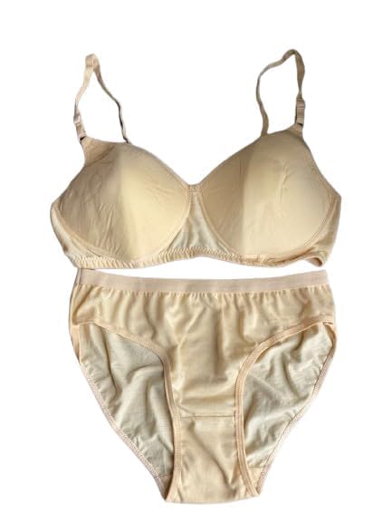 Womens Cotton Padded Bra Panty Set, Wirefree Regular Wear Bra and Panty Lingerie Set Cotton Blend Elastane Anti Bacterial Padded Bra Panty Set-picture-33