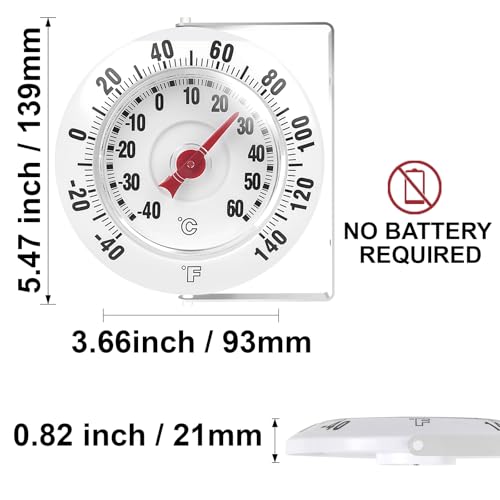 KT THERMO 5 Inch Indoor Outdoor Thermometer with Mounting Bracket, Big and Bold Dial Thermometer, Easy to Read Numbers for Patio, Pool, and Indoor Areas, White