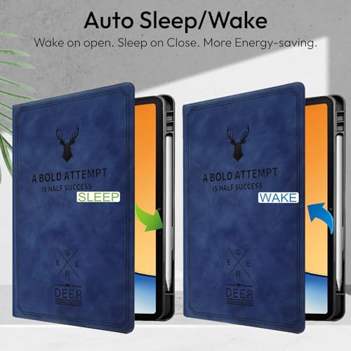 Image of Robustrion Cover for Realme Pad 3 11.61 inch Cover Case with Pencil Holder, Deer Flip Cover Case for Realme Pad 3 Tablet Cover [Auto Sleep Wake Support] - Blue
