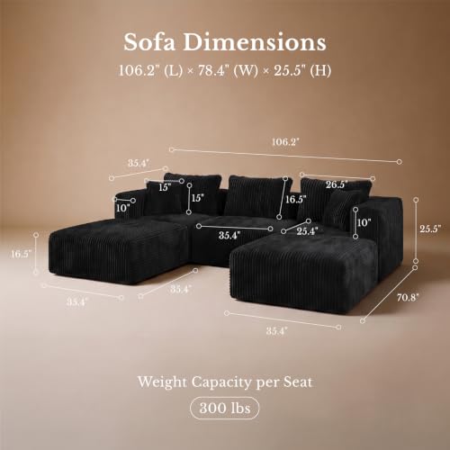 Image of Maywish Modular Boneless Couch 106'', Sectional Sofa with Chaises Deep Seat