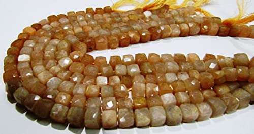 Pierre de lune pêche facettée perle cube 6to7mm fil 8inch pour création bijoux artisanaux