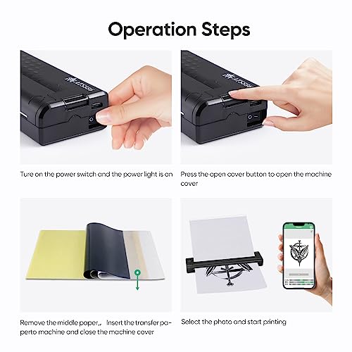 Claities Stencil Printer For Tattooing Mini Portable Tattoo Transfer Machine Usb Wireless Bluetooth Black Tattoo Printer, Compatible With Android, Ios Phone & Pc-Side #TOP7