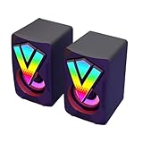 KASFDBMO パワフルなUSBノートブックステレオスピーカーRGBライト有線フル周波数デスクトップラップトップサブウーファーRGBライトスピーカー