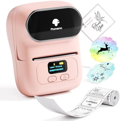 Phomemo Label Printer - M110 Thermal Label Printer Barcode Label Maker Mini Bluetooth Sticker Printer for Small Business, Home, Office, Logo, Address, Name Tag, Clothing, Organizing, Pink