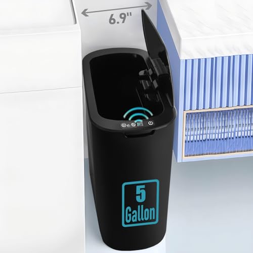 tipgo 5 gallon motion senor bathroom trash can with lid automatic garbage can touchless smart plastic waste basket for narrow spaces bathroom office bedroom living room black