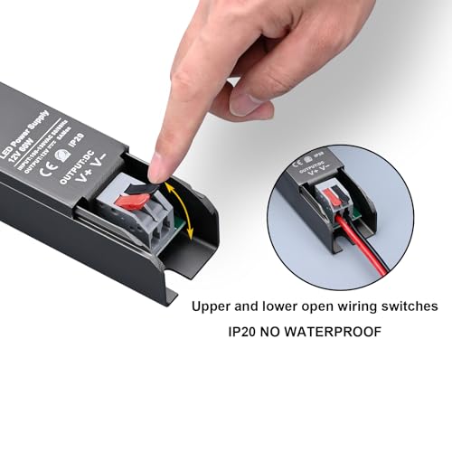 Image of 12V 60W LED Driver, Ultra Thin 2cm /0.78in Width Low Voltage Transformer, AC 100-130V to DC 12V 5A LED Power Supply,IP30 NO Waterproof for Indoor LED Strip