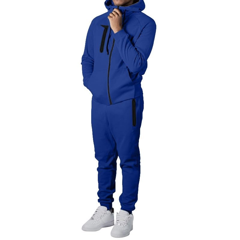 Survêtement de sport 2 pièces pour homme avec sweat à capuche bicolore