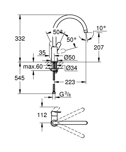 GROHE BauEdge, Küchenarmatur mit hohem Auslauf (Wasserhahn für die Küche, Spültischarmatur mit 360° Schwenkbereich, einfache Montage, Befestigungsset aus Metall), chrom, 31367001