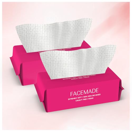 FACEMADE 100 Count (2 Packs) XL Disposable Face Towels, Ultra Thick Face Towelettes Disposable, Clean Facial Towels for Makeup Remover, Skincare, USDA Certified 100% Biobased