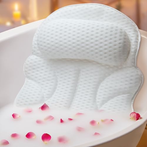 Bath Pillows for Tub – 4D Air Mesh Bathtub Pillow with Head, Neck & Shoulder Support, Larger Size Non-Slip Tub Pillow for Bathtub & Jacuzzi, Bath Tub Pillow with Wash Bag, Gift for Women & Men