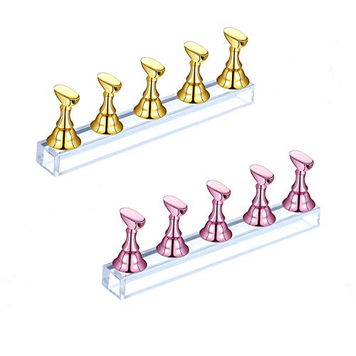 Vcedas 2 Sets Acrylic Nail Display Stand Nail Tip Practice Stand Magnet Nail Holder Practice Nail Art for DIY