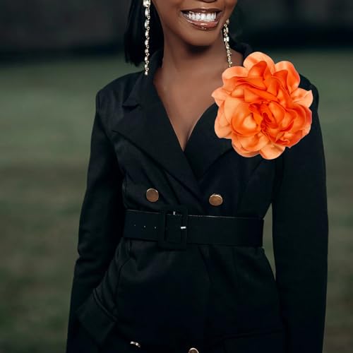 Image of Dainty Fabric Rose & Camellia Flower Oversized Brooch Pins & Hair Clip - Large Lapel Pin, 4.3in /7.5in