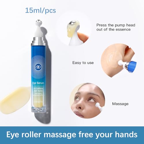Paminify Soro para os olhos 5% de cafeína com cobertura rollerball de massagem de 360°, creme para o