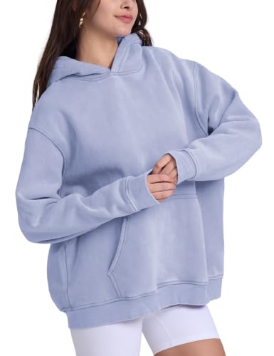 Image of FAIABLE Womens Oversized Acid Wash Hoodie Unisex Heavyweight Fleece Cotton Hoodies Vintage Washed Sweatshirt for Women